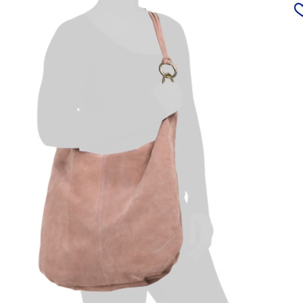 🩷NWT-MARLON GORGEOUS Made In Italy Genuine Suede Leather Circle Handle Hobo🩷